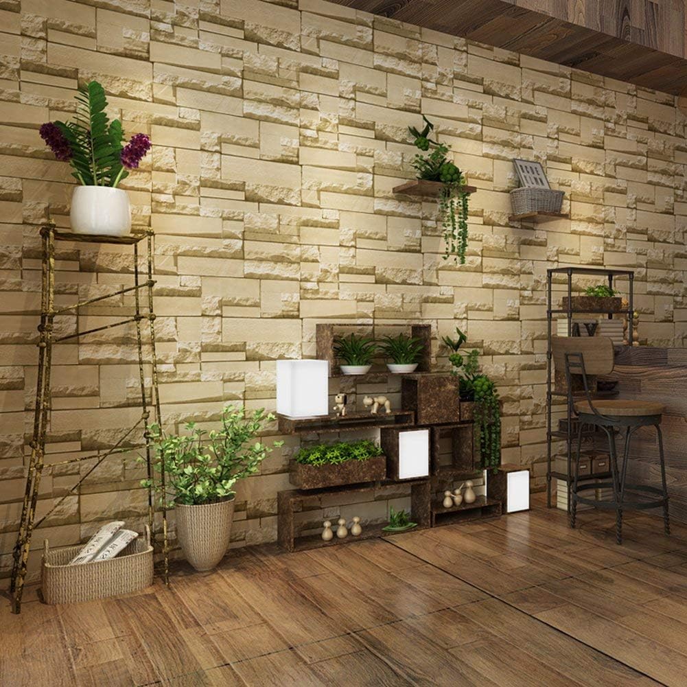 Wallpaper Modern Imitation Brick Wallpaper Design Mediterranean Sea Wide Stripe Wallpaper (Brown)