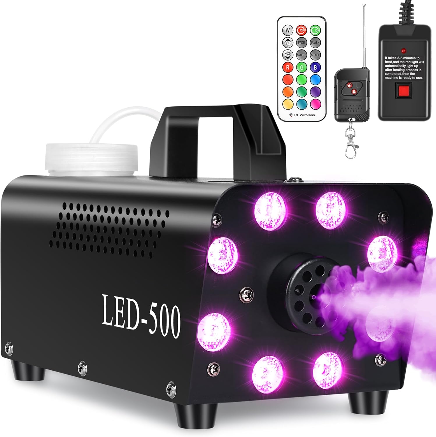 Fog Machine, Smoke Machine with 13 Colors 8 LED Lights for Halloween Indoor Outdoor Party