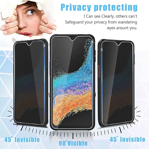 Vista 3 de [Paquete de 2] Protector de pantalla de privacidad diseñado para Galaxy Xcover6 Pro, película ultra HD de vidrio templado, antiespía, dureza 9H