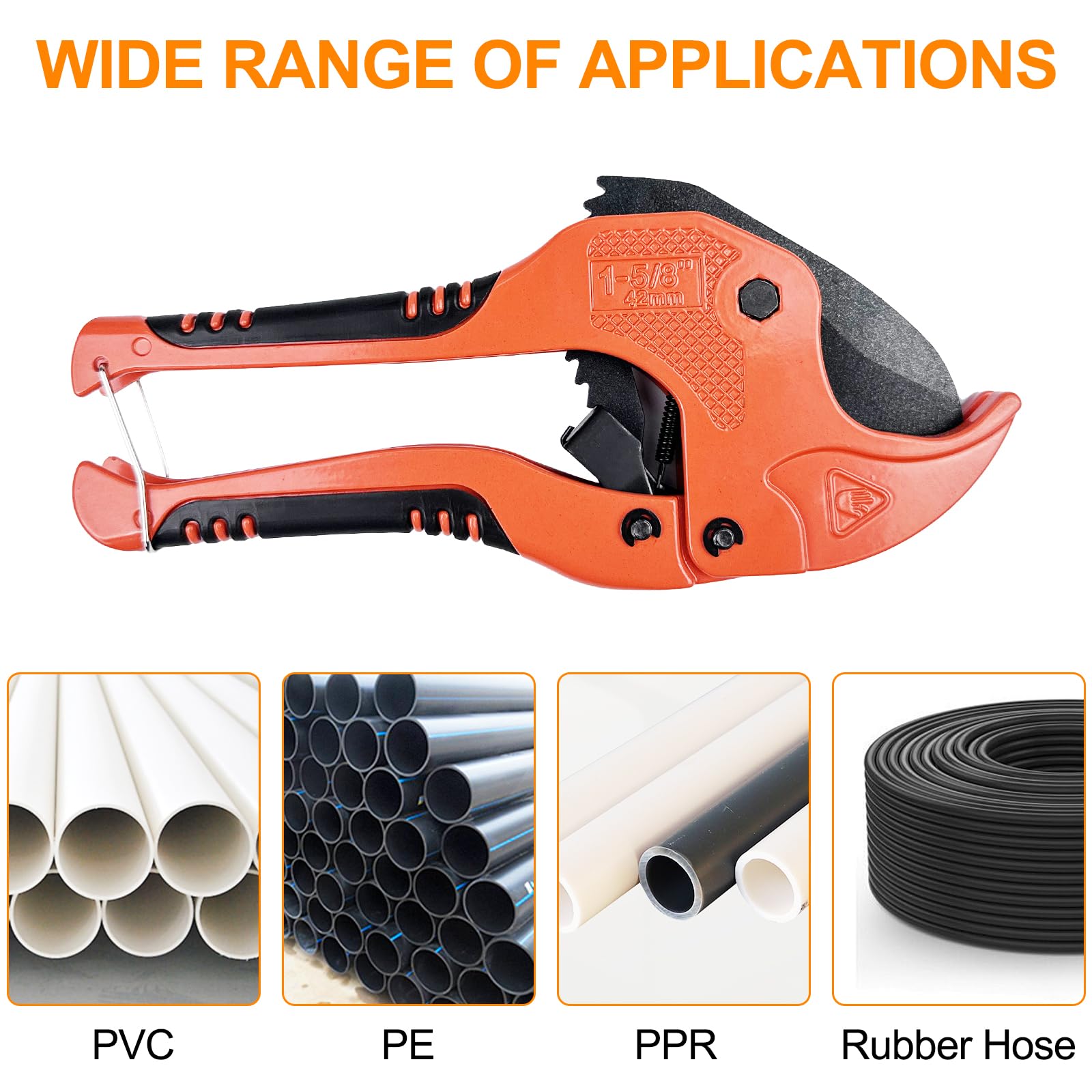 Traxenta Tagliatubi in PVC 42 MM, Taglia Tubi Plastica, Tagliatubi Multistrato, Tagliatubi a Cricchetto, Cesoie per Tubi in Plastic, Utensile da Taglio per Il Taglio di Tubi in Plastica, PVC e PEX
