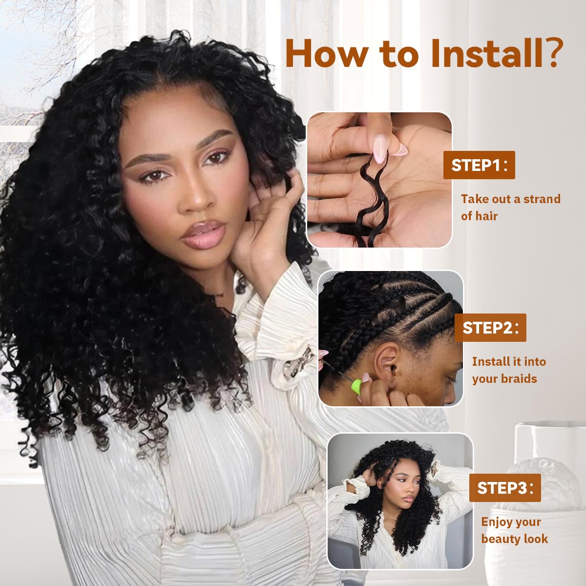 Eayon Invisible Human Crochet Hair Burmese Curly D 4/30 18" 100 Strands image 3