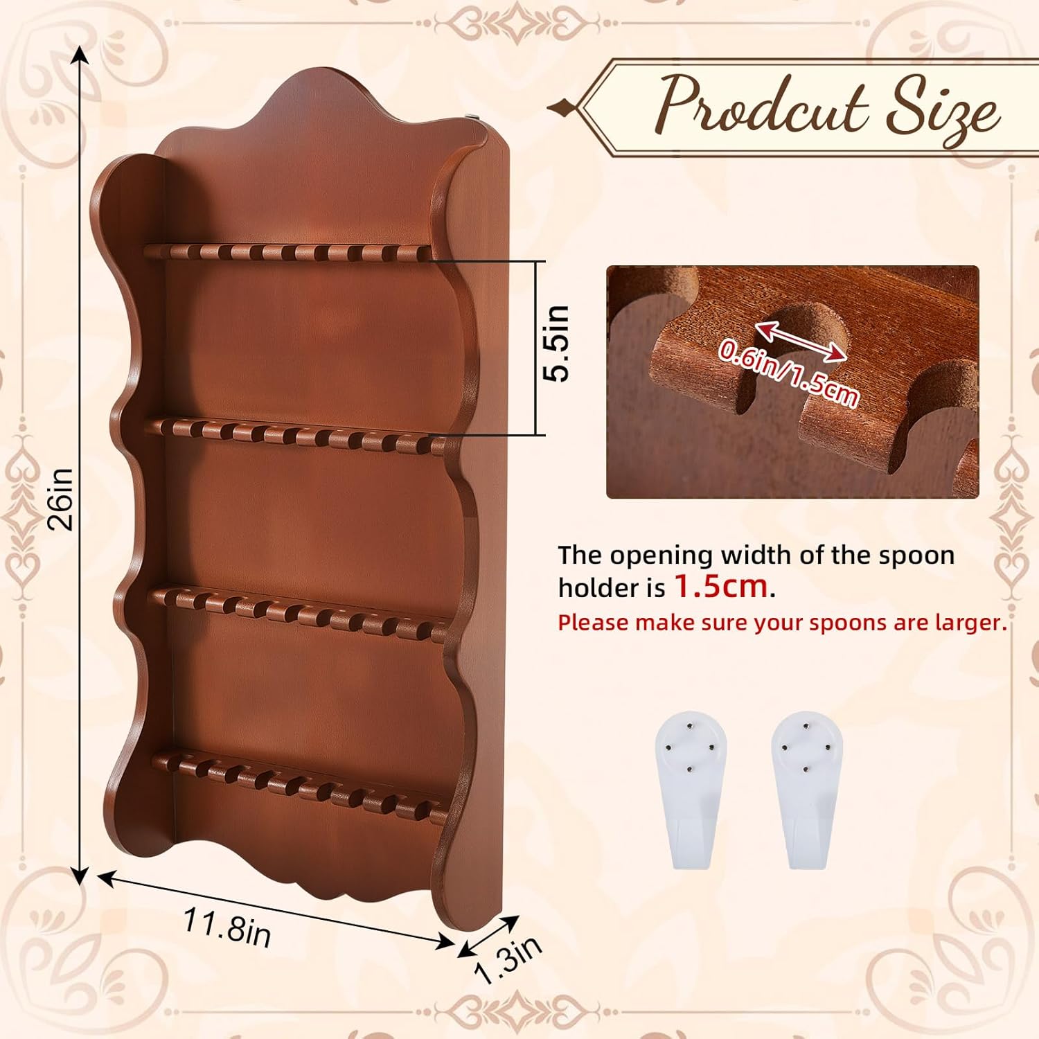 Weysat 36/ 60 Souvenir Spoon Display Case, 4/ 5 Tier Wall Mount Wooden Tea Spoon Rack Cabinet for Collection Display, Brown, 0.6 Inches Slot Width(23" L X 11.8" W X 1.5" D)