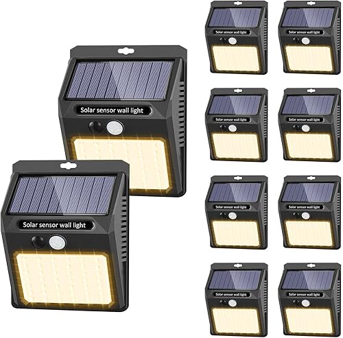 Miniatura 1 de Luces solares para exteriores, paquete de 10 luces solares con sensor de movimiento para exteriores con 3 modos de iluminación, luces solares