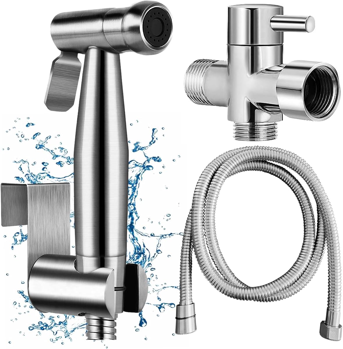 Yunlism Handheld Bidet Sprayer for Toilet, Brass Leak Free T-Valve & Adjustable Water Pressure, Stainless Steel Sprayer Attachment for Potty Toilet Hygiene, Bathing Pets, Feminine Hygiene etc