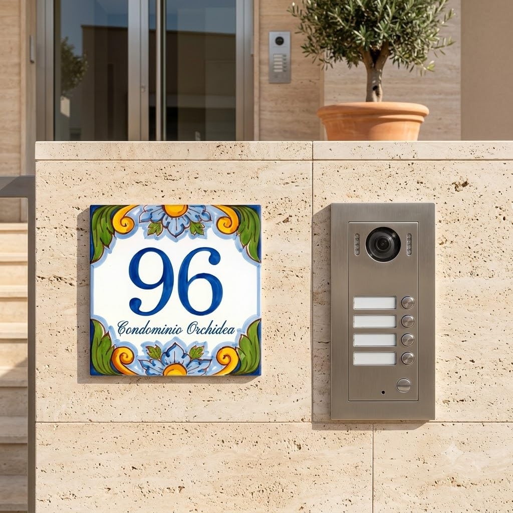 CEAR ceramiche - Targa Numero Civico in Maiolica, Autentica Ceramica Siciliana di Caltagirone, Fatto a Mano con la Qualità delle Ceramiche Siciliane Caltagirone