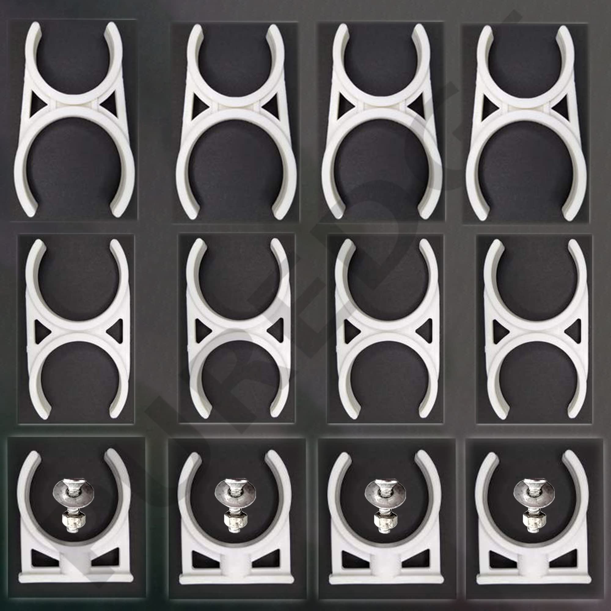 Puredge Plastic RO Water Purifier Clamps and Clips, Compatible with All Water Purifier, 12-Pcs(2.5"-2" x 4, 2.5"-2.5" x 4 and C-2.5" x 4) with Screw, White