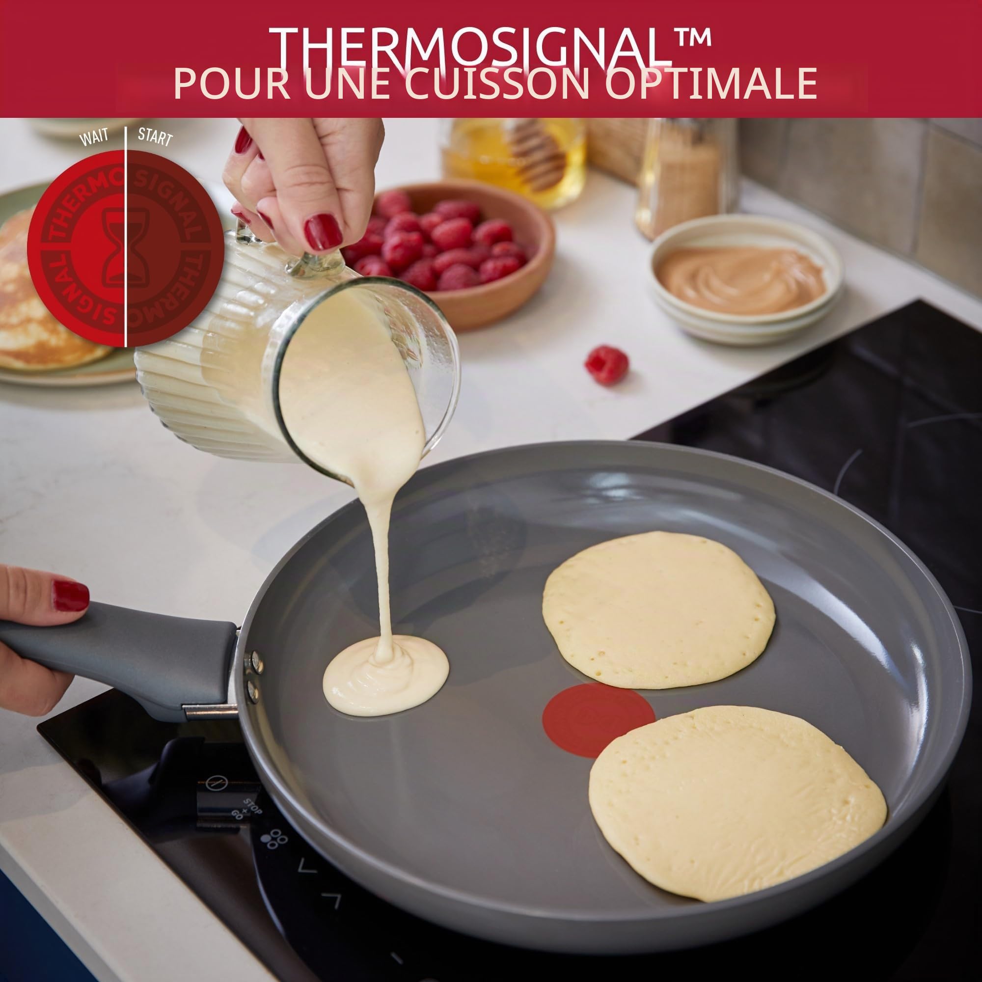 Lagostina Ressource, Set de poêles antiadhésives, 3 poêles 20, 24 et 28 cm avec revêtement en céramique, poêles antiadhésives compatibles avec gaz et induction, technologie thermosignal et cuisson