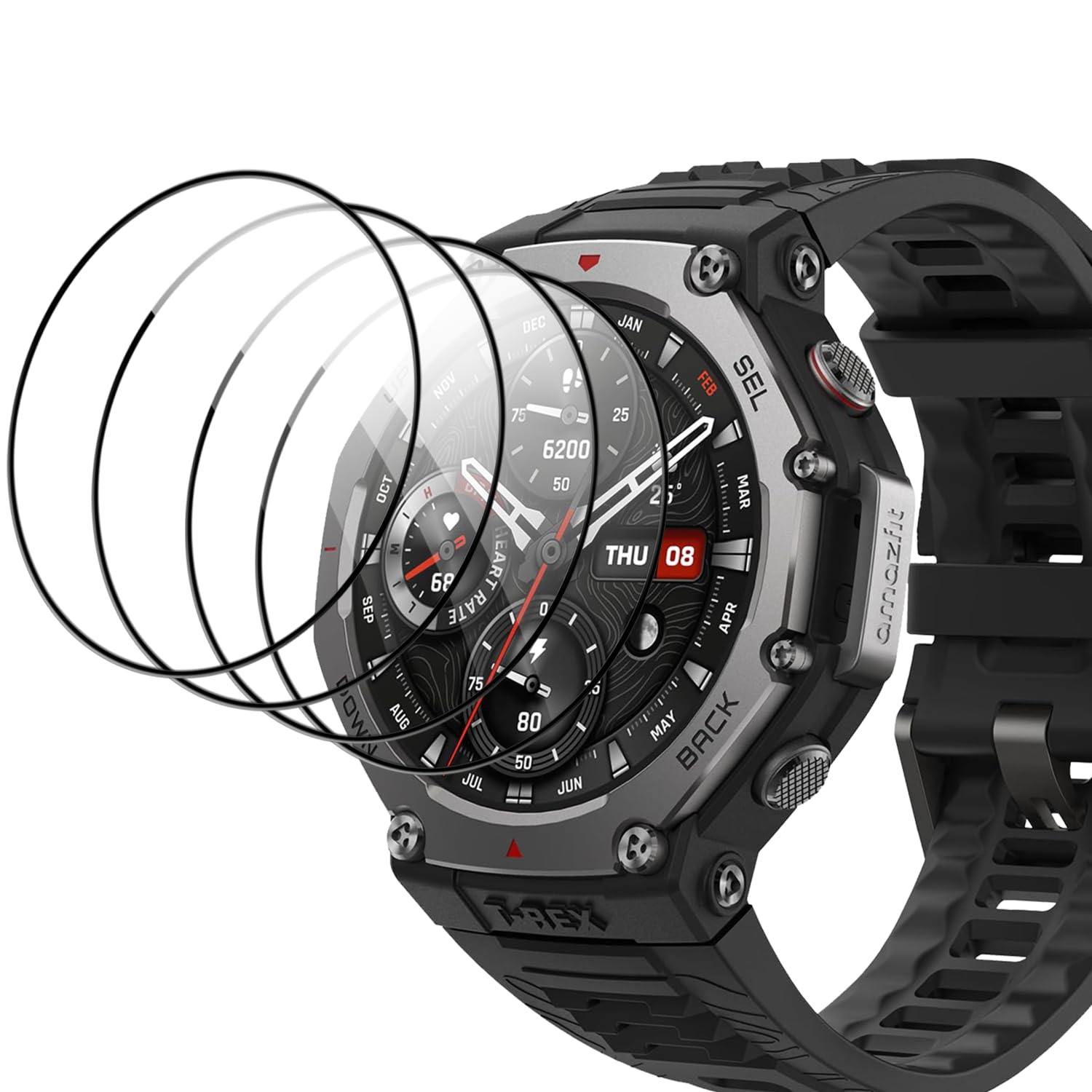 4 Pieces Screen Protector for Amazfit T-Rex 3, Flexible TPU Full Coverage 3D Curved High Definition Anti-Scratch Bubble-Free Easy Installation High Sensitivity