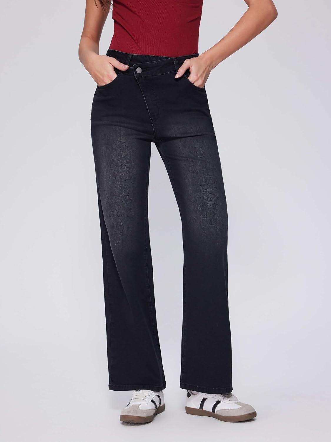 Vinova Womens Straight Leg Jeans Stretchy Cross Fly High Waisted Wide Leg Baggy Casual Trendy Pants with Pockets - Image 7