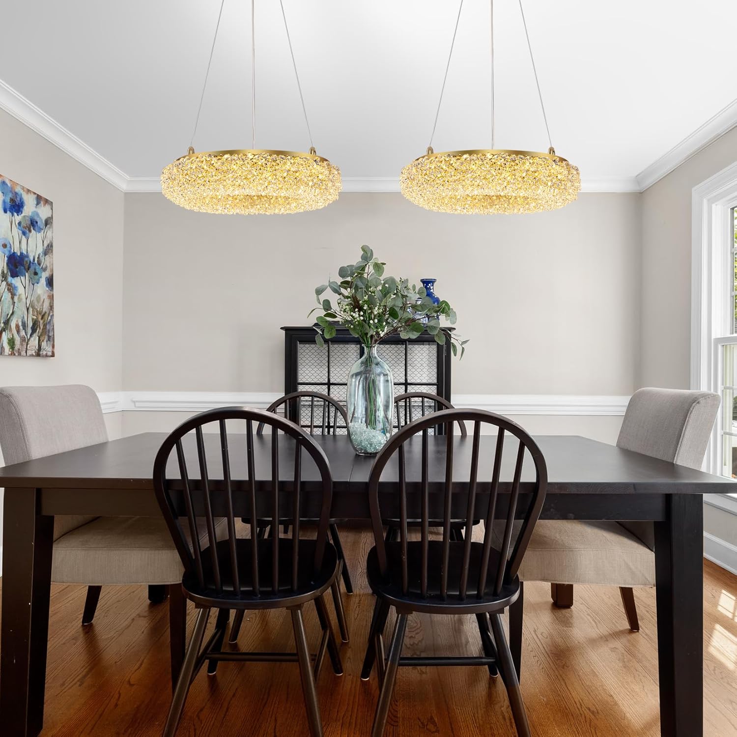 LED Ring Crystal Chandelier,Modern Dimmable Chandeliers Lighting and Hanging Adjustable,LED Round Ceiling Light Fixtures for Kitchen Island,Dining Room,Living Room
