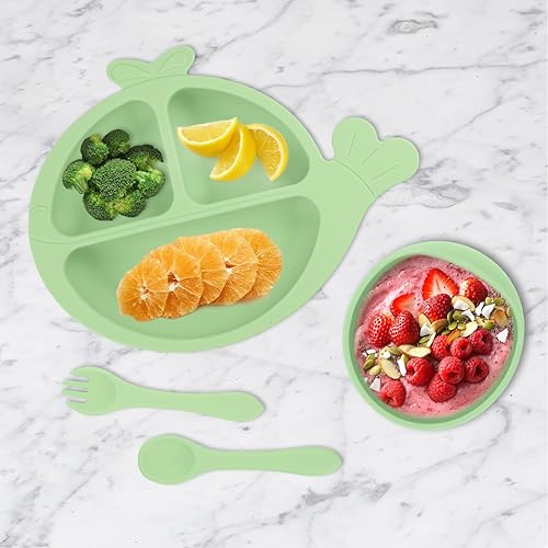 Miniatura 6 de Juego de alimentación de silicona para bebés, suministros de destete para bebés, juego de platos de autoalimentación para niños pequeños con plato