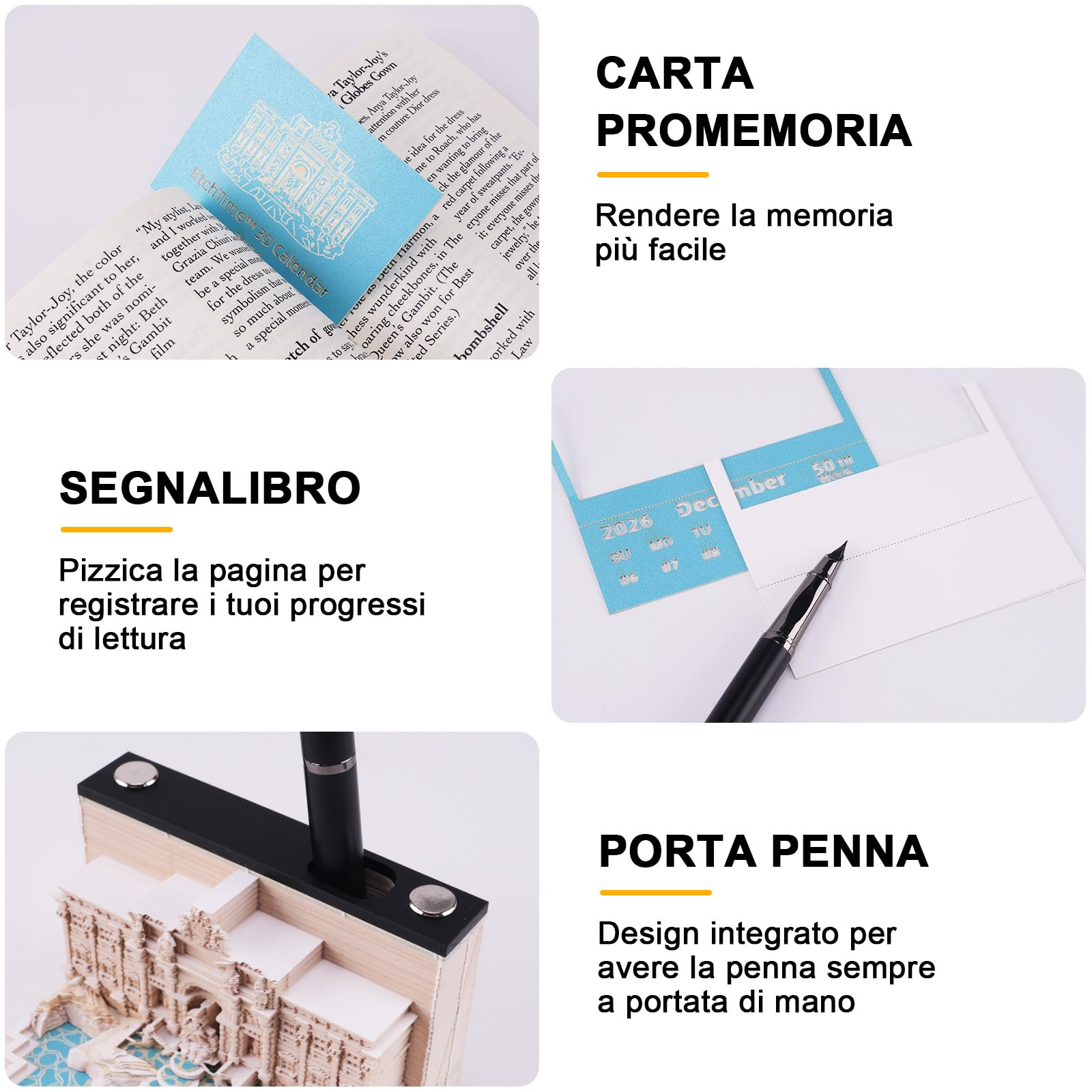 Calendario settimanale 3D 2026 - Fontana di Trevi | Il tuo calendario artigianale con modello cartaceo 3D architettonico integrato | Decorazione per scrivania creativa & figurina decorativa esclusiva