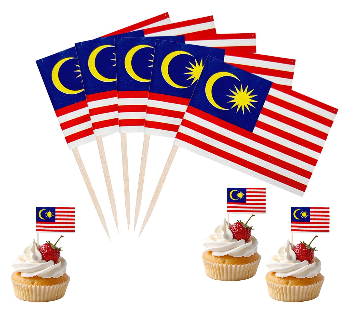 JBSJBS Malaysia Flag Malaysia Cupcake Topper Flags Banner Mini Small Malaysians Toothpick Stick Flags Cake Party Festival Theme Decorations(100Pcs) — image 1