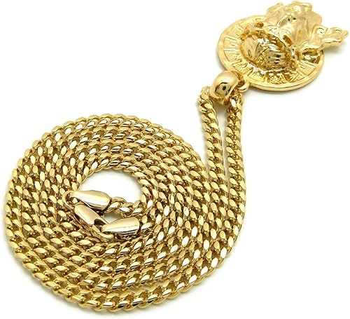 Miniatura 6 de Fashion 21 Halo Jesus Face - Colgante de 24 pulgadas, caja, cuerda, collar de cadena cubana en tono dorado