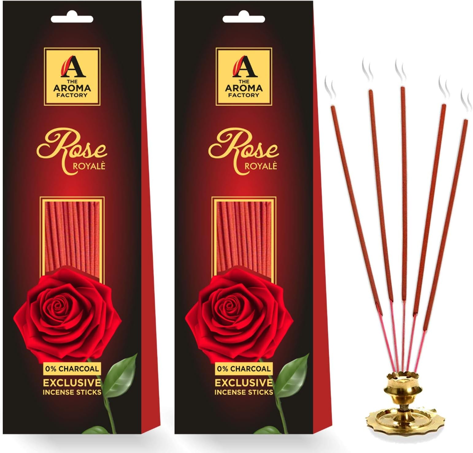 The Aroma Factory Rose Royale (0% Charcoal) Incense Sticks Agarbatti 60 Sticks (2 Packs)