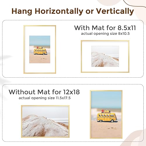 Miniatura 672 de Fun Memories Portarretratos de metal de 16 x 20 pulgadas con paspartú de 11 x 14 pulgadas, acabado de aluminio cepillado, parte delantera de vidrio