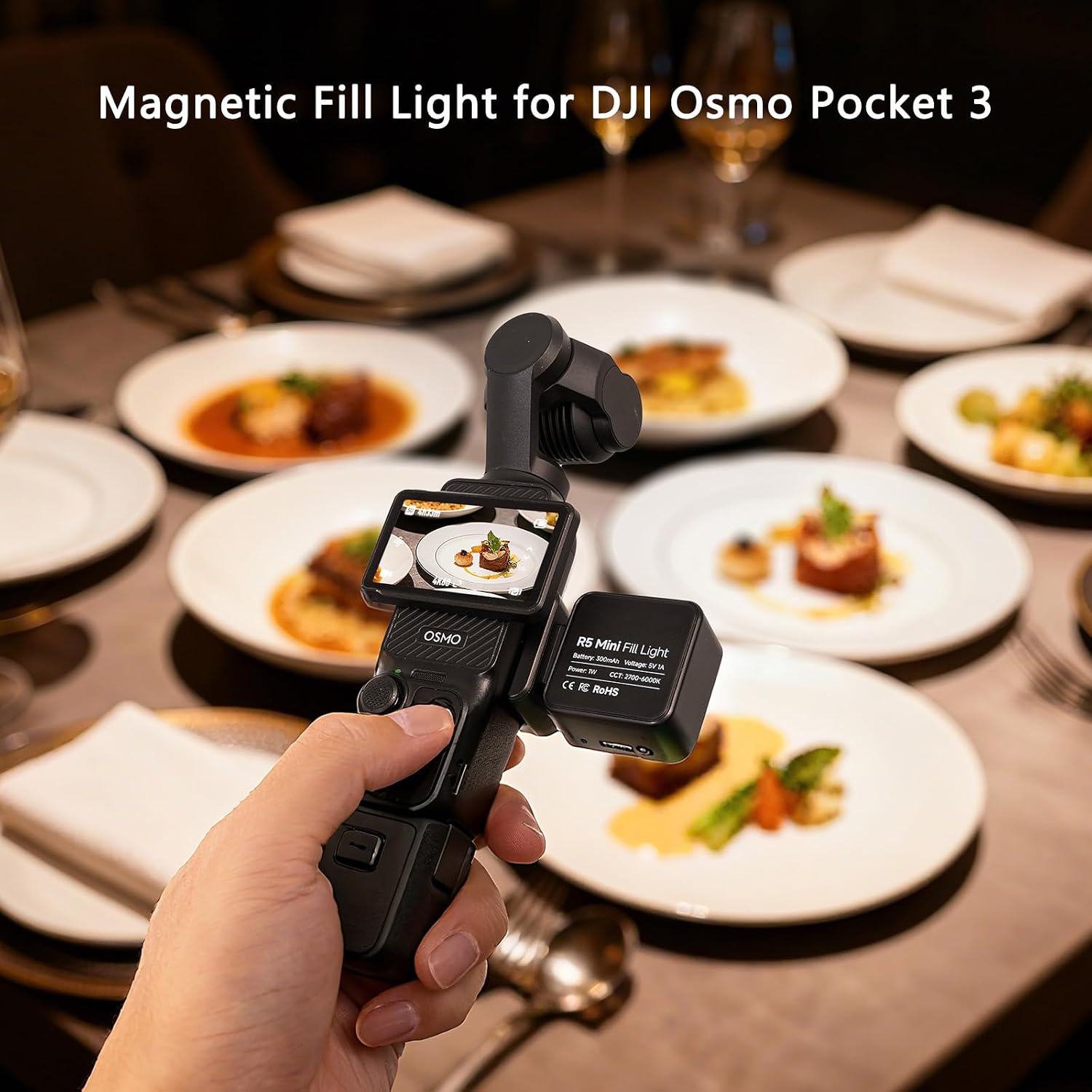 Magnetic Fill Light for DJI Osmo Pocket 3 4, 3 Color Temperature Modes Mini Vlog Light, 2H Long Battery Life 42g Ultra-Lightweight Portable Content Creator Light for Vlogging, Night Shooting