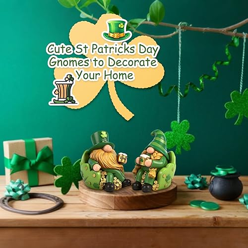 Miniatura 3 de Decoraciones de gnomos del día de San Patricio, 2 figuras de resina, regalos coleccionables para interiores, para él, bonita decoración navideña