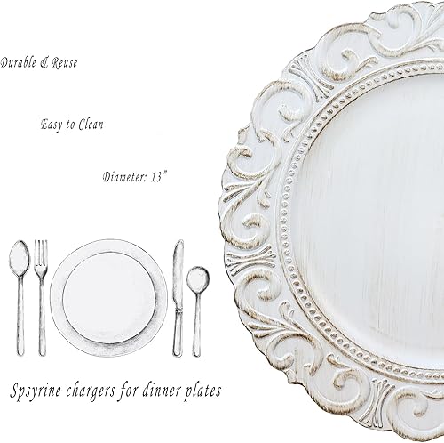 Miniatura 2 de Spsyrine Platos de carga blancos, juego de 6 cargadores para platos de cena, cargadores de mesa de 13 pulgadas para bodas a granel, decoración de