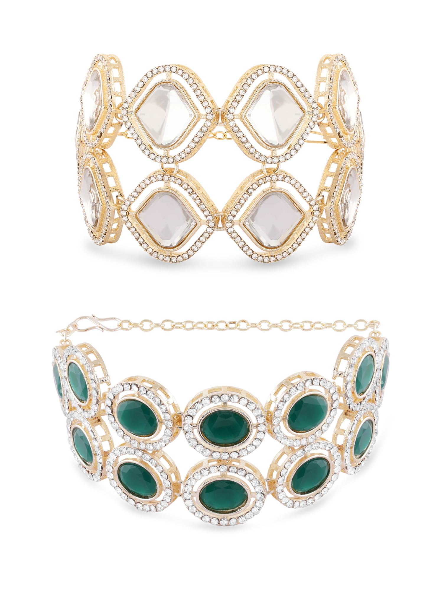 ZAVERI PEARLS Set of 2 Green Stones Dazzling Austrian Diamonds Fusion Bracelets For Women-ZPFK17944 (B0CZZZZZTZ) Amazon Price History, Amazon Price Tracker