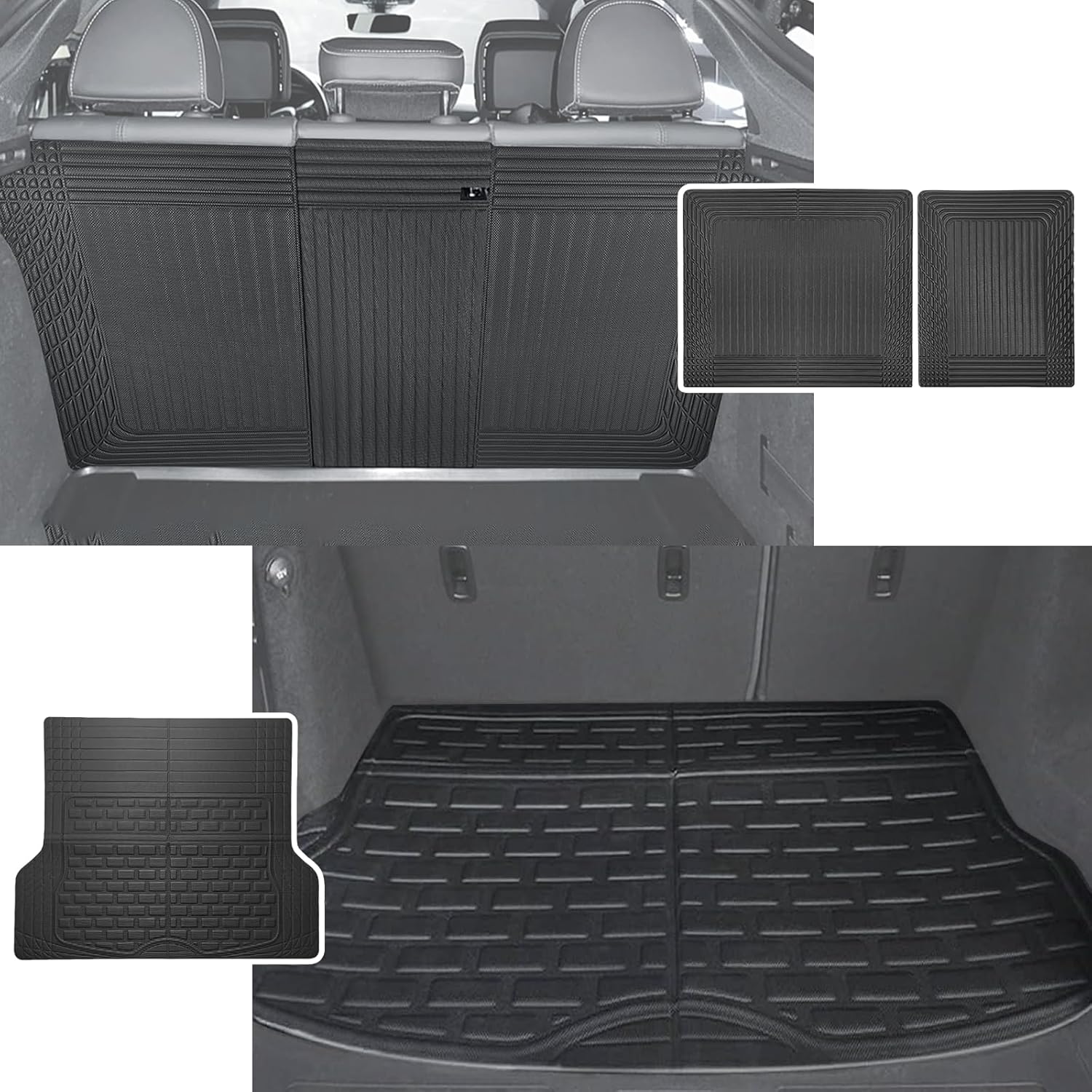 TripleAliners Vehicle Mat Universal Fit Trunk Cargo Liner All-Weather XPE Material Rear Cargo SeatBack Protector Trimmable Design Compatible with Most Vehicle Sedan SUV WON'T FIT SUEDE SURFACE 2pc Set Seat Back Cover+Trunk Cover