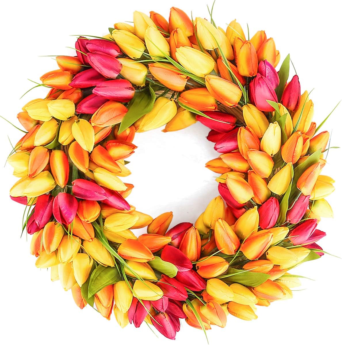 BOMAROLAN Tulip Wreath 20 Inch for Front Door Summer Fall Large Wreaths Springtime All Year Around for Outdoor Door Indoor Wall Or Window Décor Festival Decoration