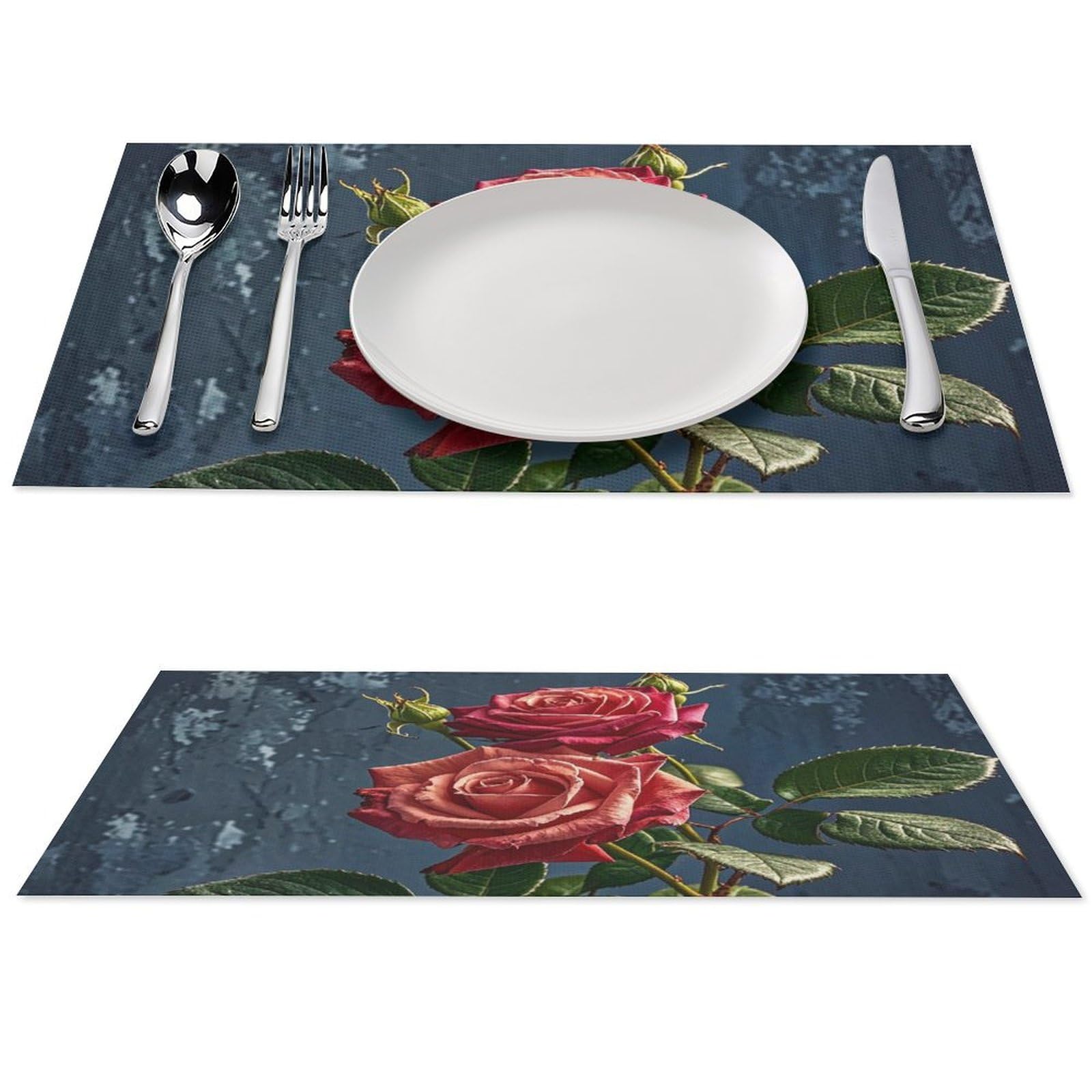 Set de table en PVC durable motif roses haute résistance thermique pour salle à manger