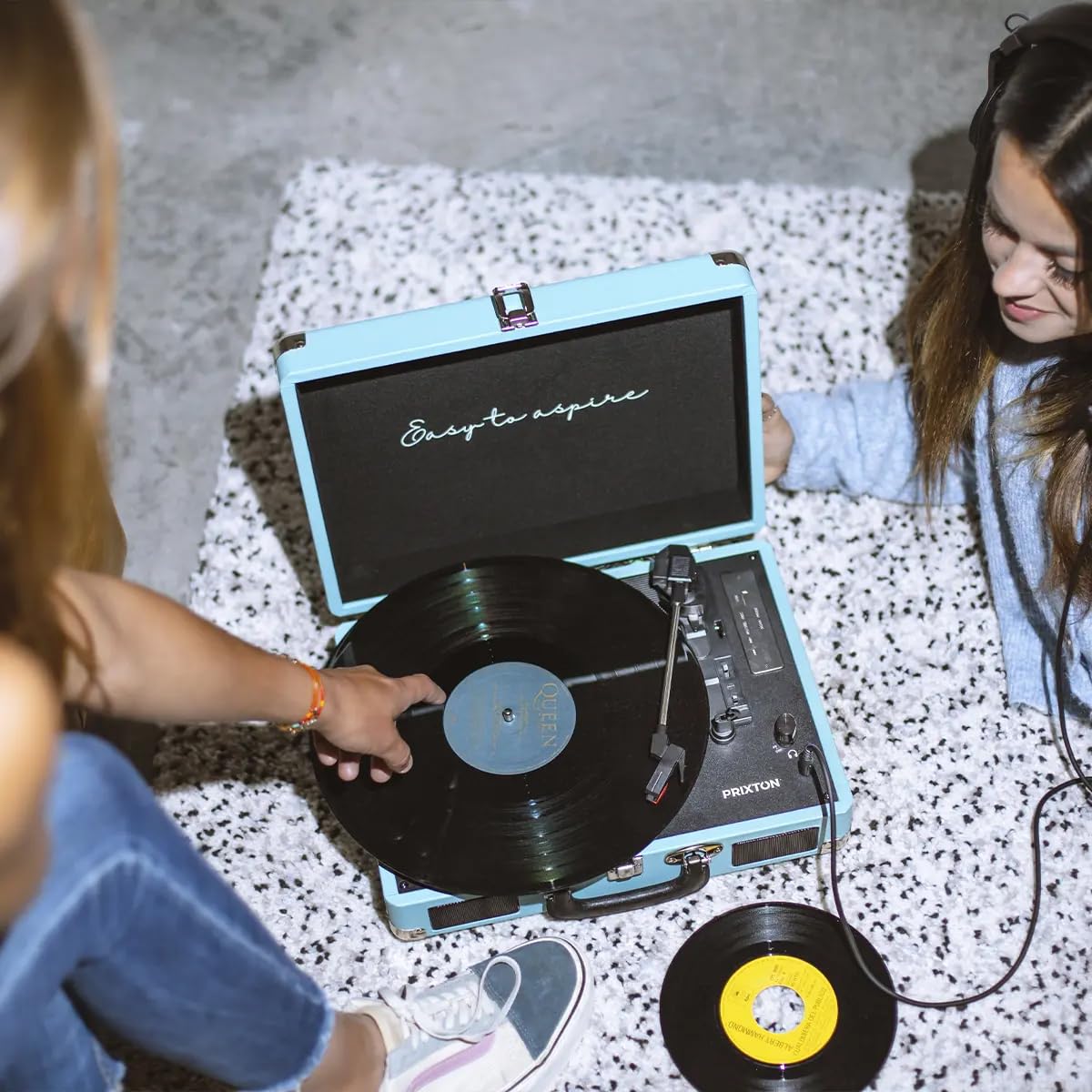 Gramofon z głośnikiem PRIXTON VC400, gramofon z Bluetooth i funkcją kodowania, odtwarzacz winylowy, radio FM i port USB, 33/45/78 RPM, niebieski