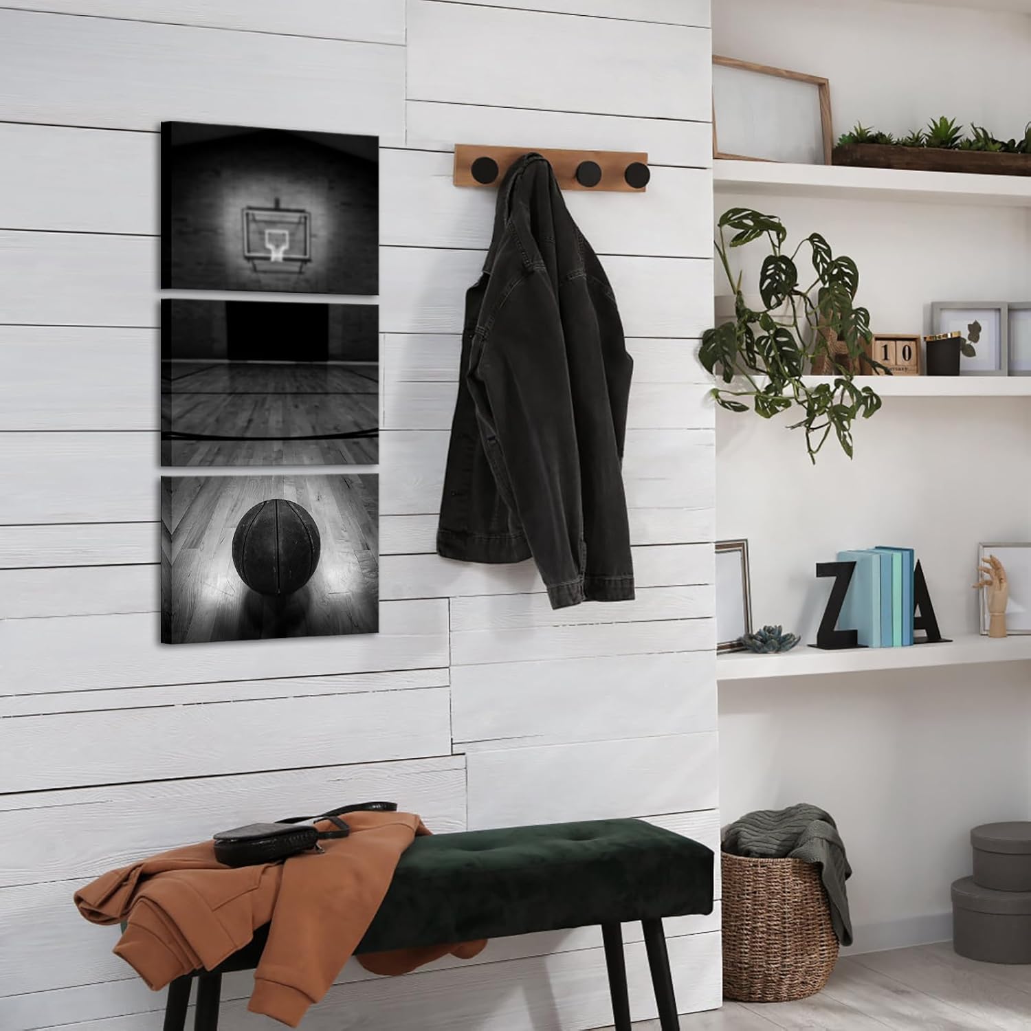 OuElegent Black and White Basketball Canvas Wall Art Basketball Court Floor Picture Print Sport Art Decor for Men Boys Room Framed 12"x16"x3 Pcs - Image 5