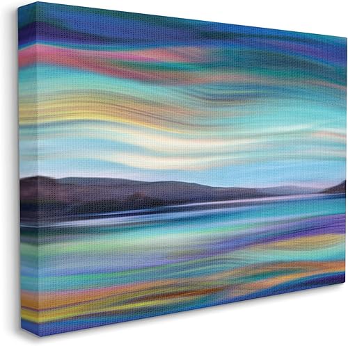 Stupell Industries Arte de pared en lienzo con diseño de ondas abstractas de paisaje de lago de montaña, diseñado por Annie Campbell, 16 x 20
