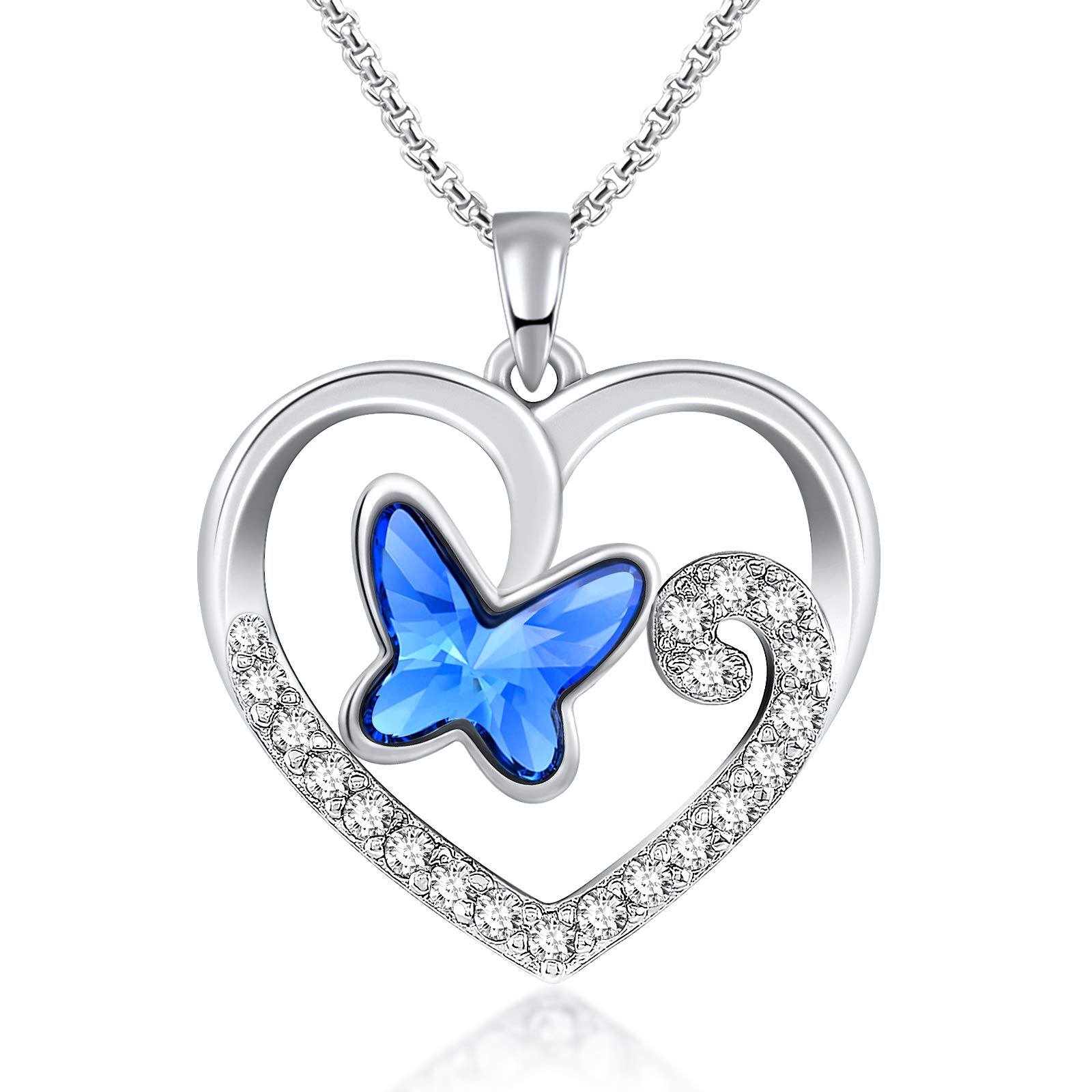 GEORGE · SMITHCollar Mariposa para Mujer Niñas, Collar Colgante Corazón Plata para Mujer, Joyas Regalos Día de San Valentín Navidad para Mujer Mamá Esposa