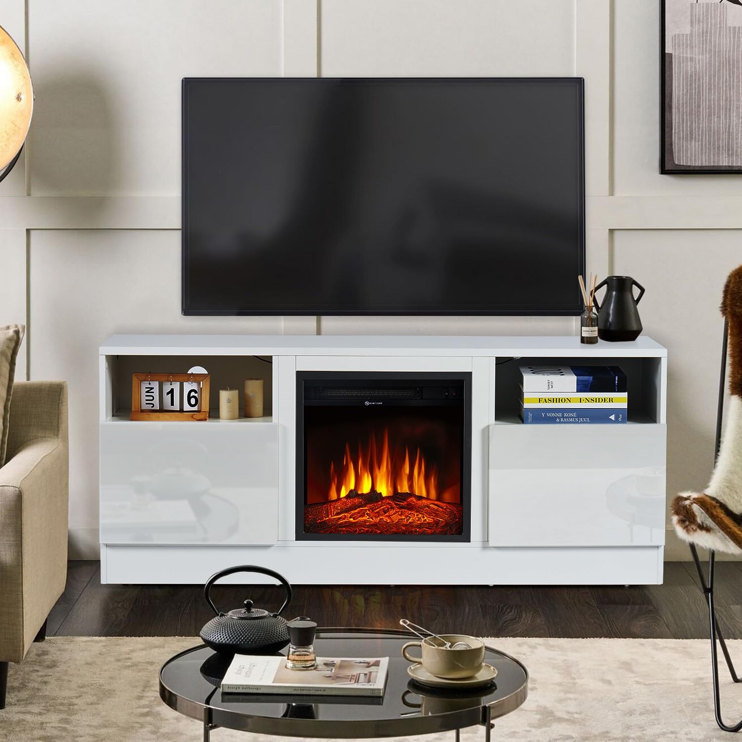 Amazon.com: oneinmil Fireplace TV Stand with 18" Electric Fireplace ...