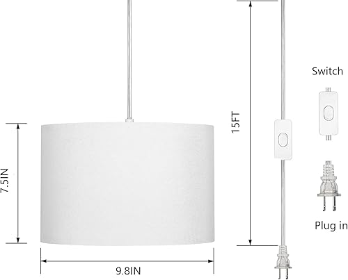 Miniatura 2 de Lámpara colgante de 15 pies con interruptor, luces colgantes blancas con cable de enchufe, lámpara colgante con control remoto, lámpara colgante