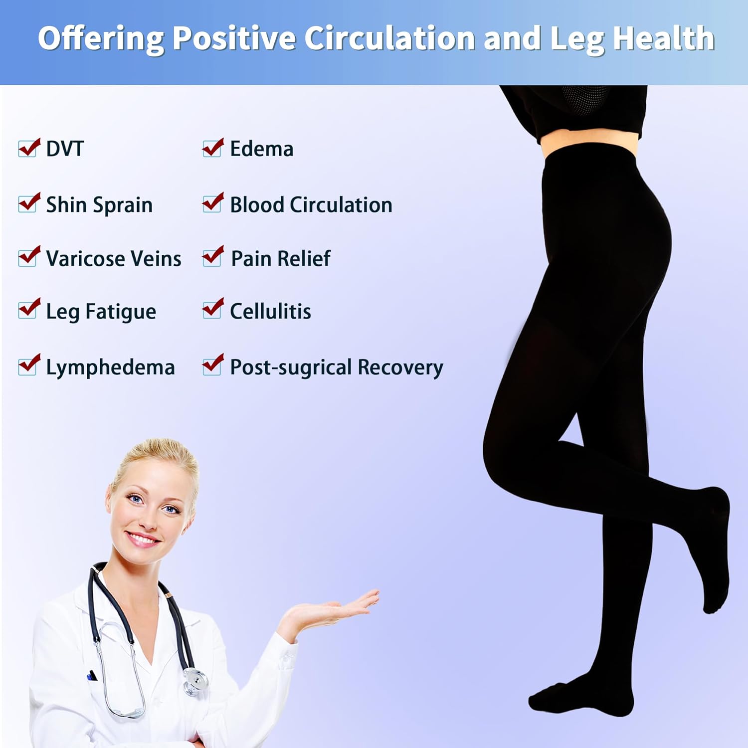 20-30 mmHg Medical Compression Tights for Women, Closed Toe Compression Pantyhose Support Graduated Compression Stockings Leggings Tights for Varicose Veins Edema - Image 3