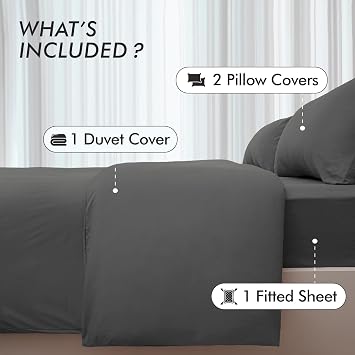 Bedding Set King with Fitted Sheet, Duvet Cover & 2 Pillowcases – Dark Grey Microfibre 4 Piece Bed Set | Soft, Durable & Easy Care King Bedding for All Season Comfort in Modern Bedroom