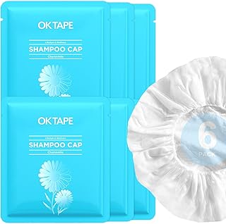 OK TAPE No Rinse Shampoo Cap (6 Packs), Microwaveable Rinse Free Caps for Bedridden Patients or Elderly, Waterless Shampoo and Condition Hair, Chamomile Fragrance