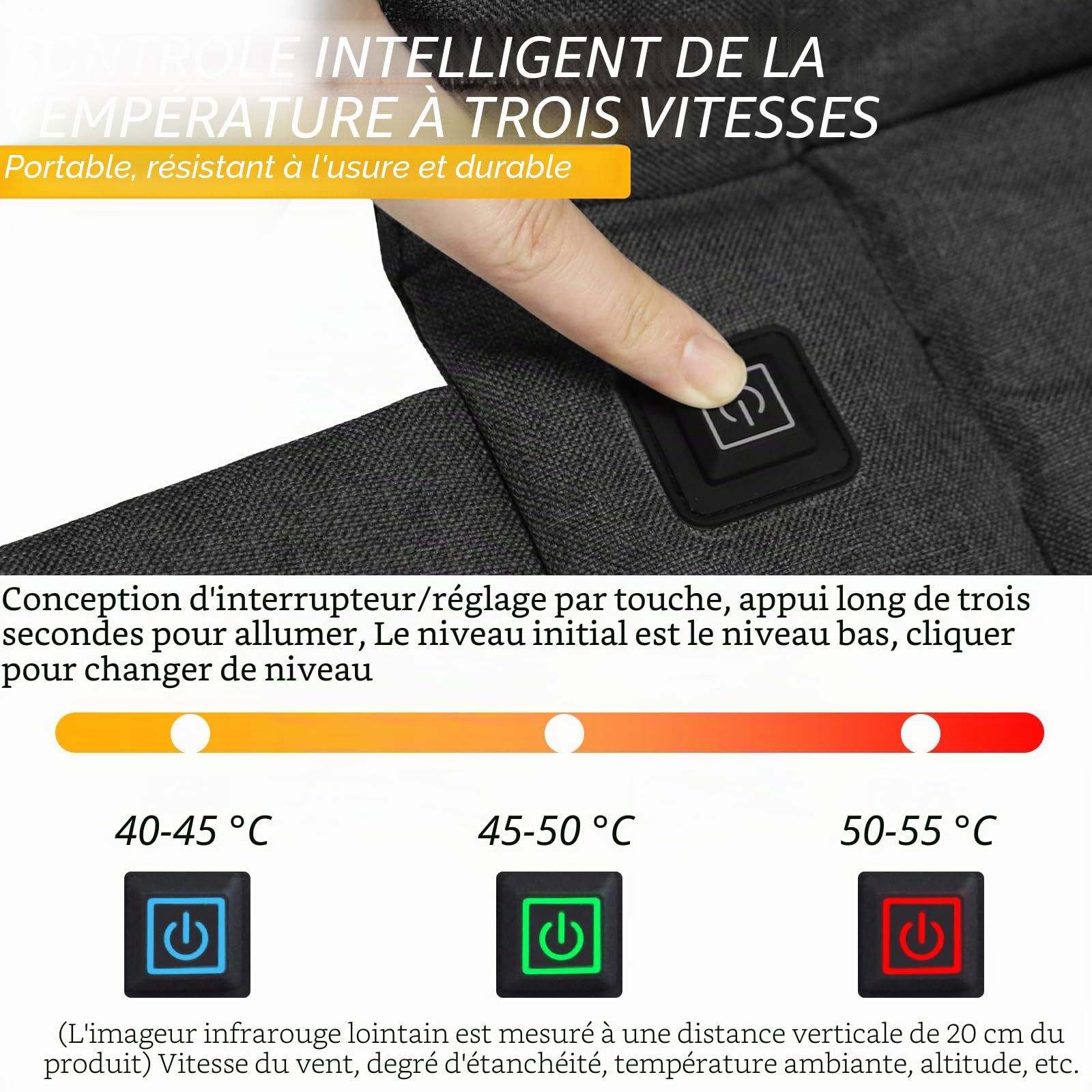 Coussin chauffant pour siège de stade sans fil rechargeable avec batterie USB 149F - Coussin chauffant portable pour le camping en plein air, la pêche - 3 réglages de chaleur (batterie externe non