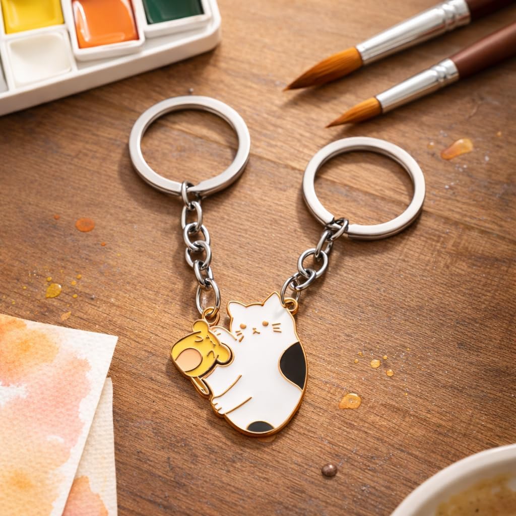 Cat Keychain – Valentines Keychains Bag Charm for Women with Cats and Mouse Design, Couple Key Chains Car Keys Gifts for Couples, Girls, Firends, Parents, Students image 3