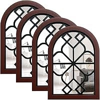 Vista 20 de ZEXUIRU 2 piezas de espejo de pared arqueado para ventana, espejo de acento rústico de granja, espejo de entrada con marco de madera para sala