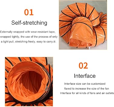 Ducting Hose, PVC Flexible HVAC Duct Hosing,Lightweight Retractable Vinyl Ventilation Duct Fan, with S Hook & Steel Support, for Utility Blower Exhaust Fan (Air Transfer Duct),5M-30CM