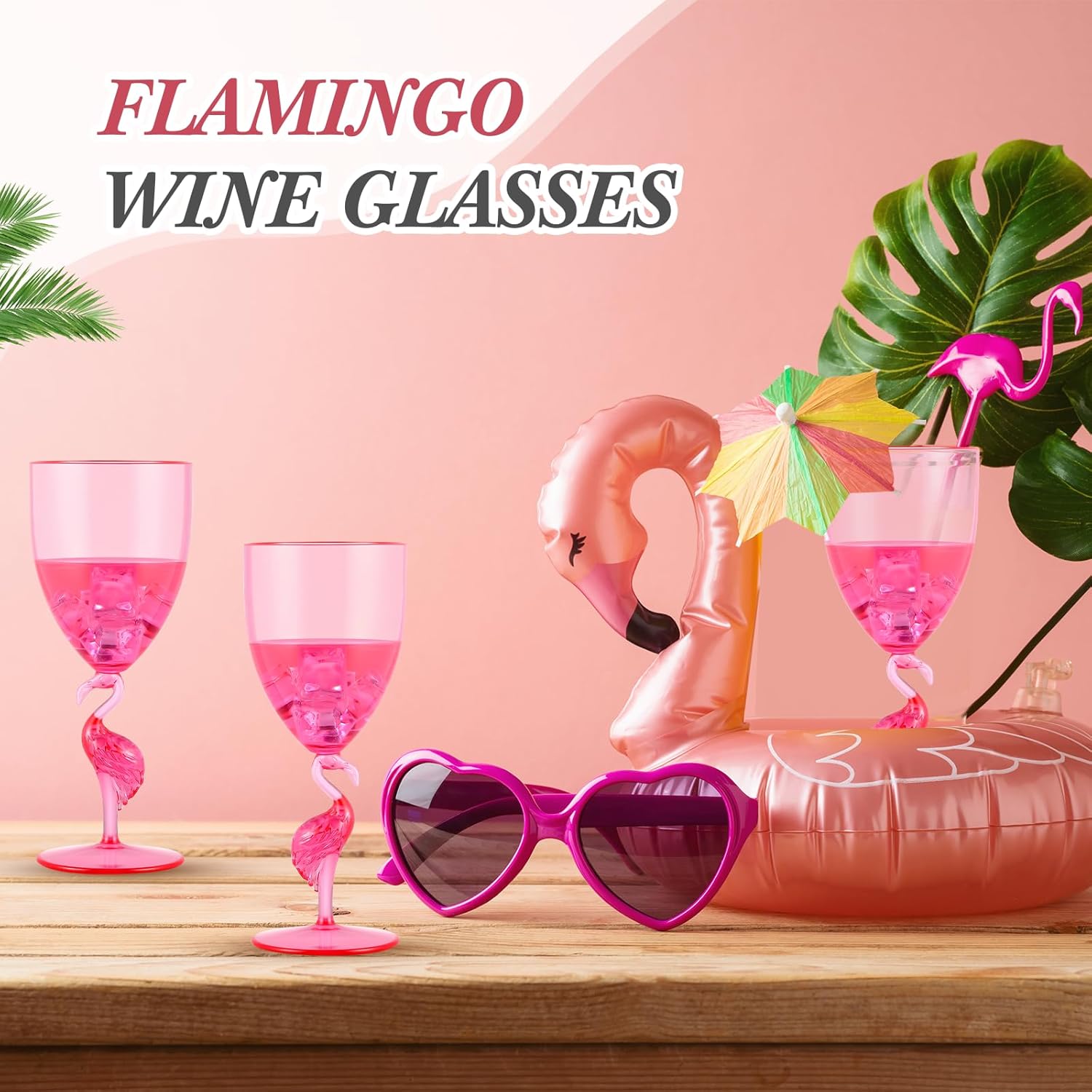 4 Pcs Flamingo Stem Wine Glasses 14oz Plastic Pink Glasses Reusable Funny Drinkware for Wine Beverage Flamingo Fiesta Party Favor Supplies - Image 4
