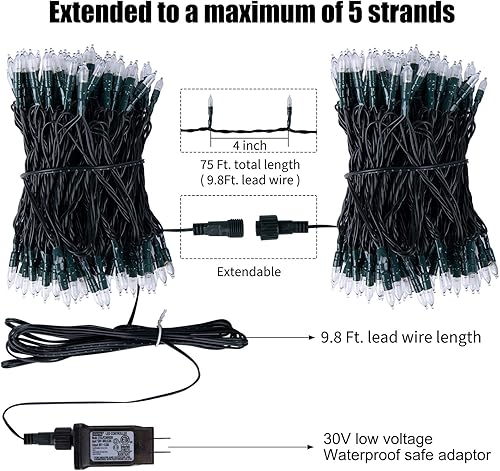 Miniatura 5 de Luces LED de Navidad de doble color, 75 pies, 200 luces LED transparentes con control remoto, luces que cambian de color para árbol de Navidad,