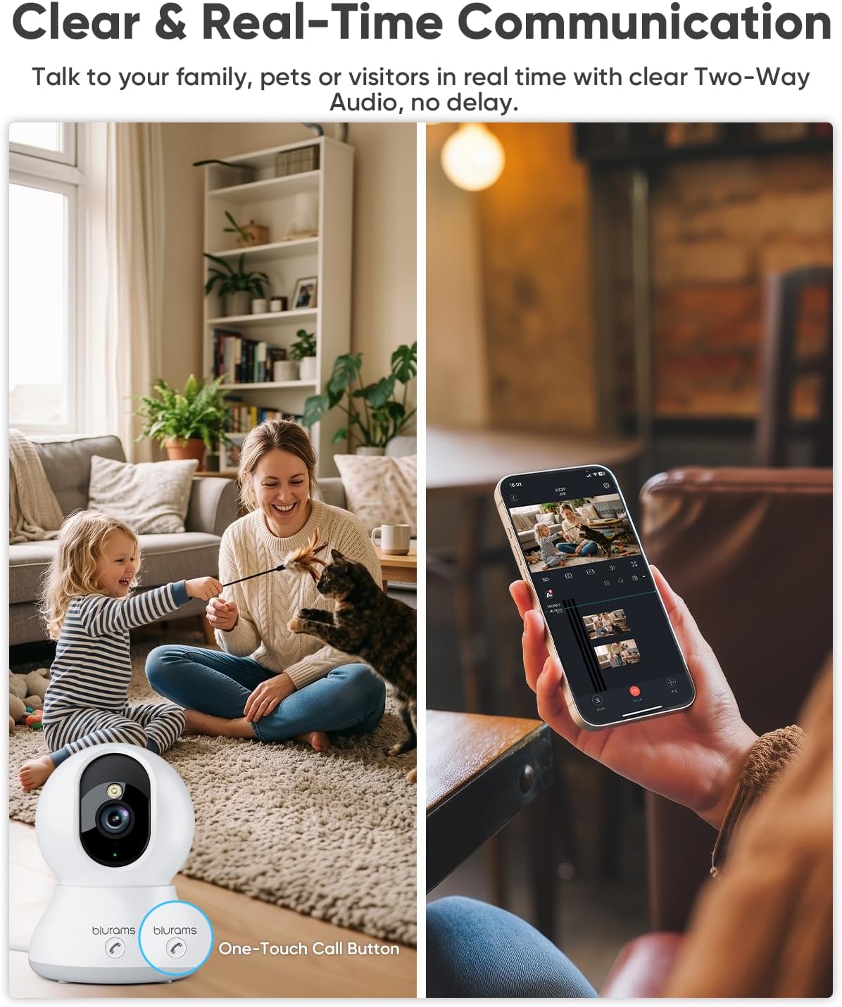 blurams 8MP Indoor Camera, 360° PTZ Baby Monitor, Pet Camera with Phone App, One-Touch Call, Free Human/Pet/Motion/Sound/Cry Detection, Dual-Band WiFi 6, Compatible with Alexa