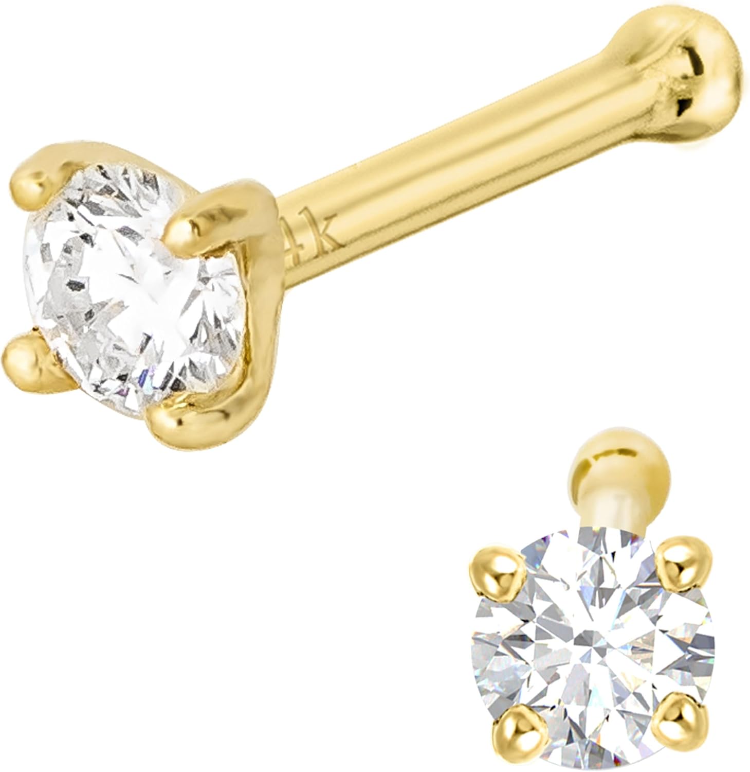 Diamond Nose Bone Nose Stud 14K Gold 20G Nose Stud 1.5mm-2.5mm Unisex Ball-end Diamond Nose Stud