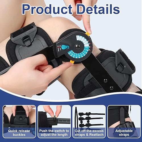 Miniatura 7 de GHORTHOUD Rodillera ROM con bisagras con correa para el hombro, inmovilizador de rodilla postoperatorio, soporte de rodilla ajustable con