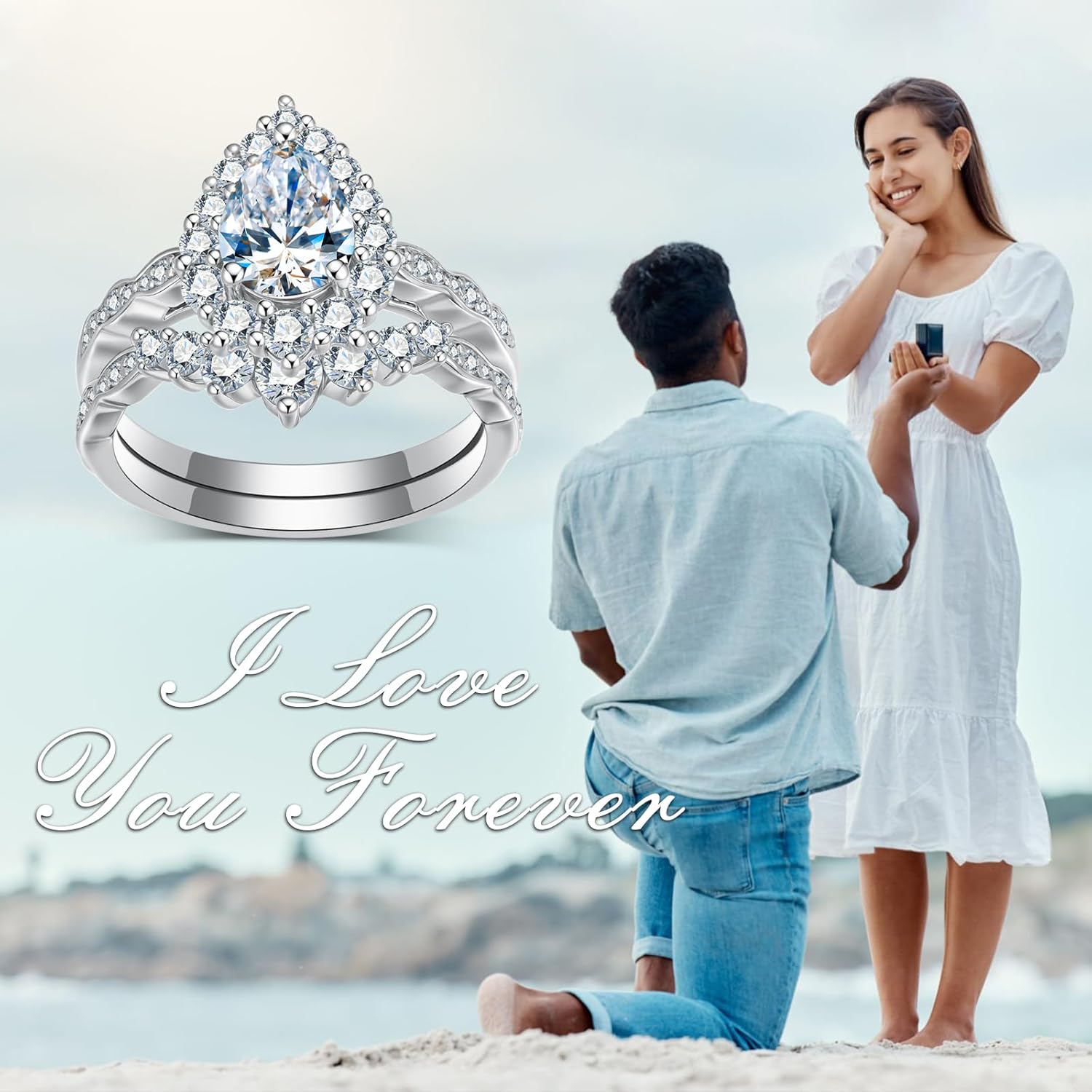 1/1.5/2CT Pear Cut Moissanite Halo Bridal Sets Wedding Rings for Women GRA Certified,Vintage Teardrop Channel Set Engagement Ring Set 10K 14K 18K Real Gold Jewelry Gift for Anniversary Wedding Free Engraved