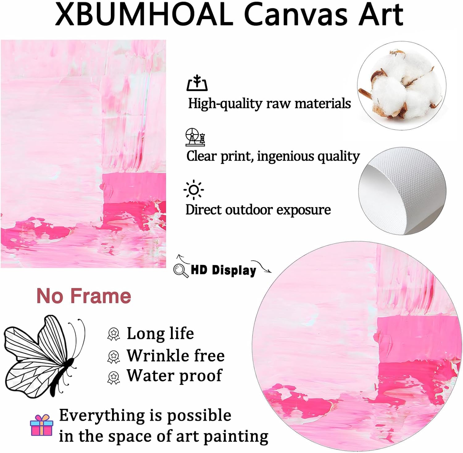 XBUMHOAL Abstract Art Print Wall Art - Pink Canvas - Living Room Decor - 24x16inchx3 Unframed