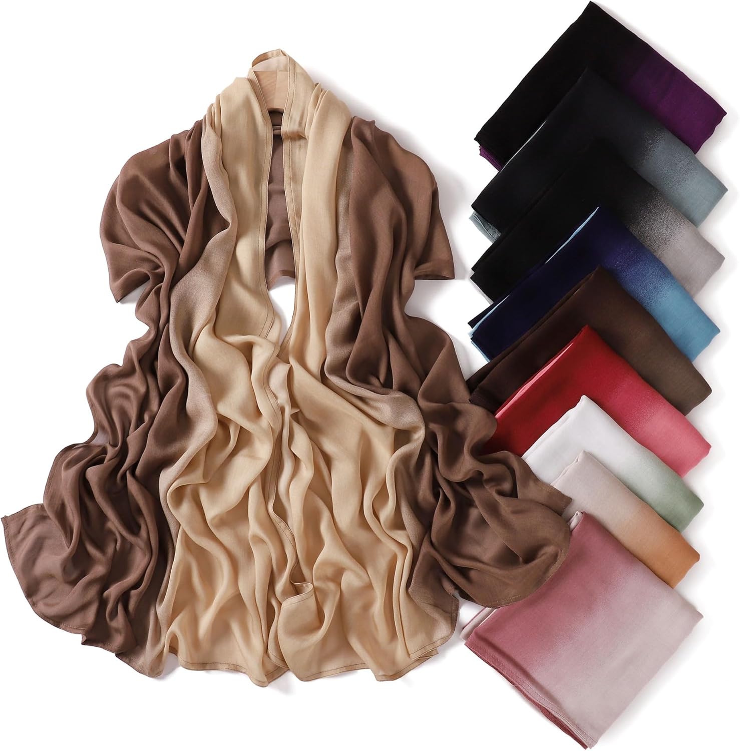 Premium Ombre Viscose Hijab Scarf for Women Muslim Lightweight Gradient Color Shade Hair Wraps Long Hijabs Scarves - Image 3