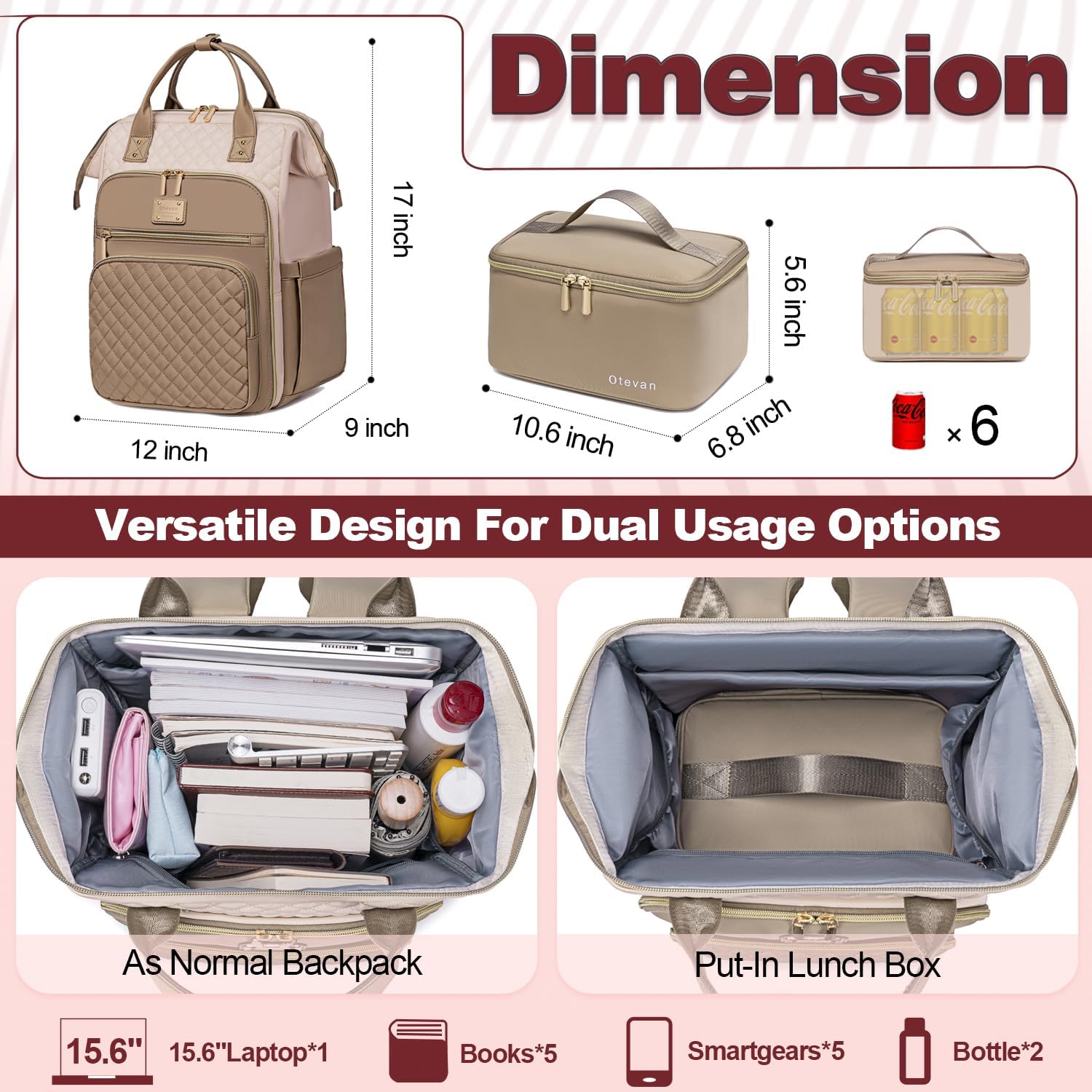 Lunch Backpack for Women, 15.6 inch Laptop Backpacks for Womens, Work Backpacks with Lunchbox,Insulated Back pack Cooler,Teacher Nurse Travel Backpack for Women - Image 5