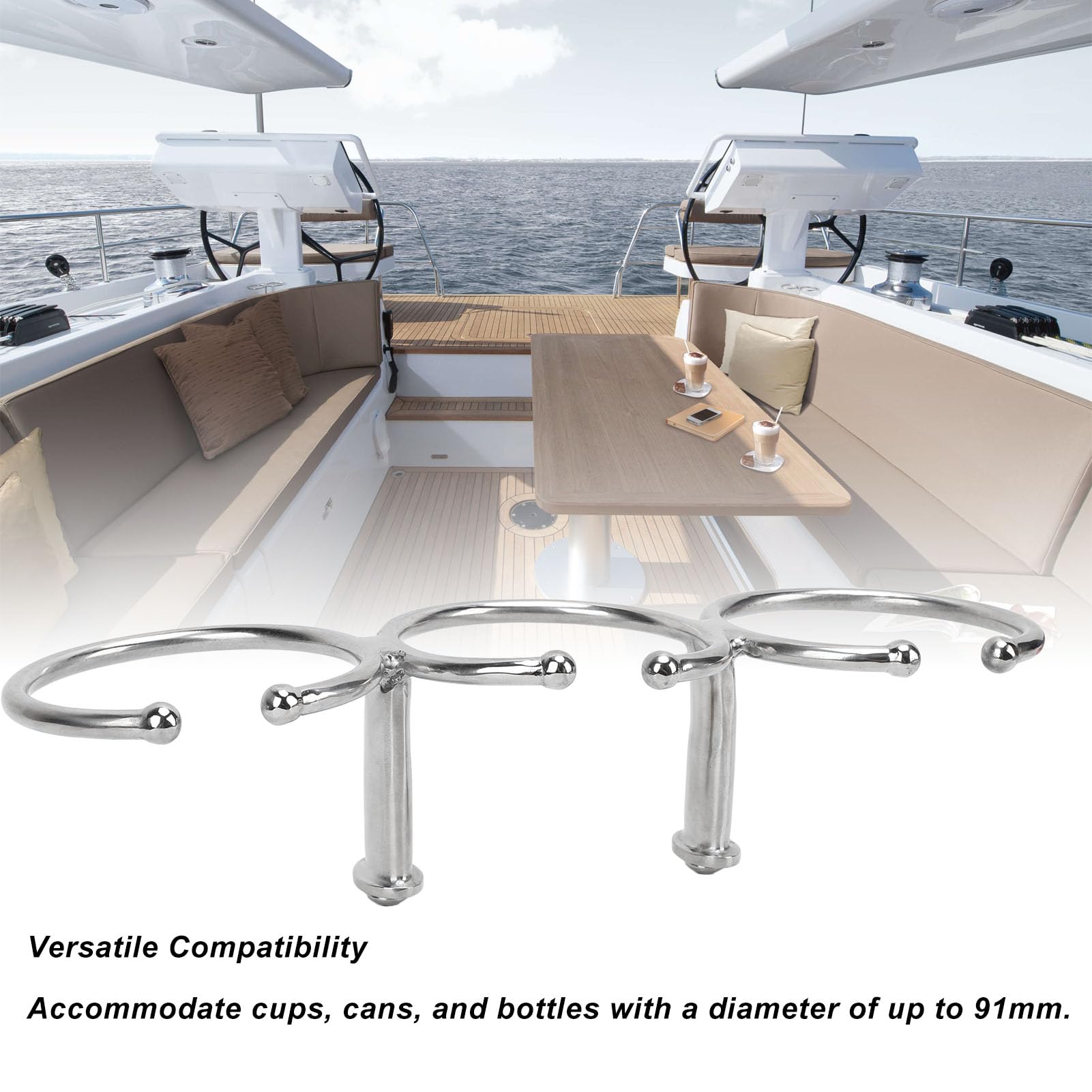 Yctze Portavasos con Triple Anillo para Barco, Acero Inoxidable 316, Acabado Pulido, Diseño Abierto, Portavasos Marino de Alta Estabilidad para Yate, Camión, Coche, Apartamento, RV